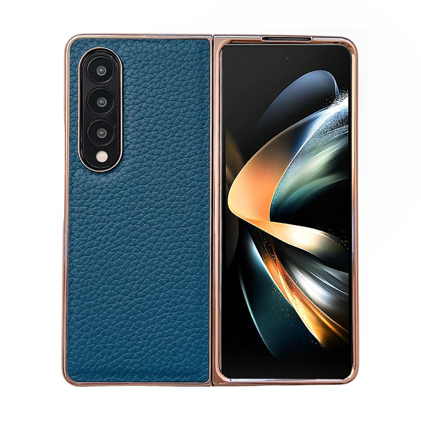 Star Series Nano Electroplating Pu Case For Samsung Galaxy Z Fold 4 - Blue