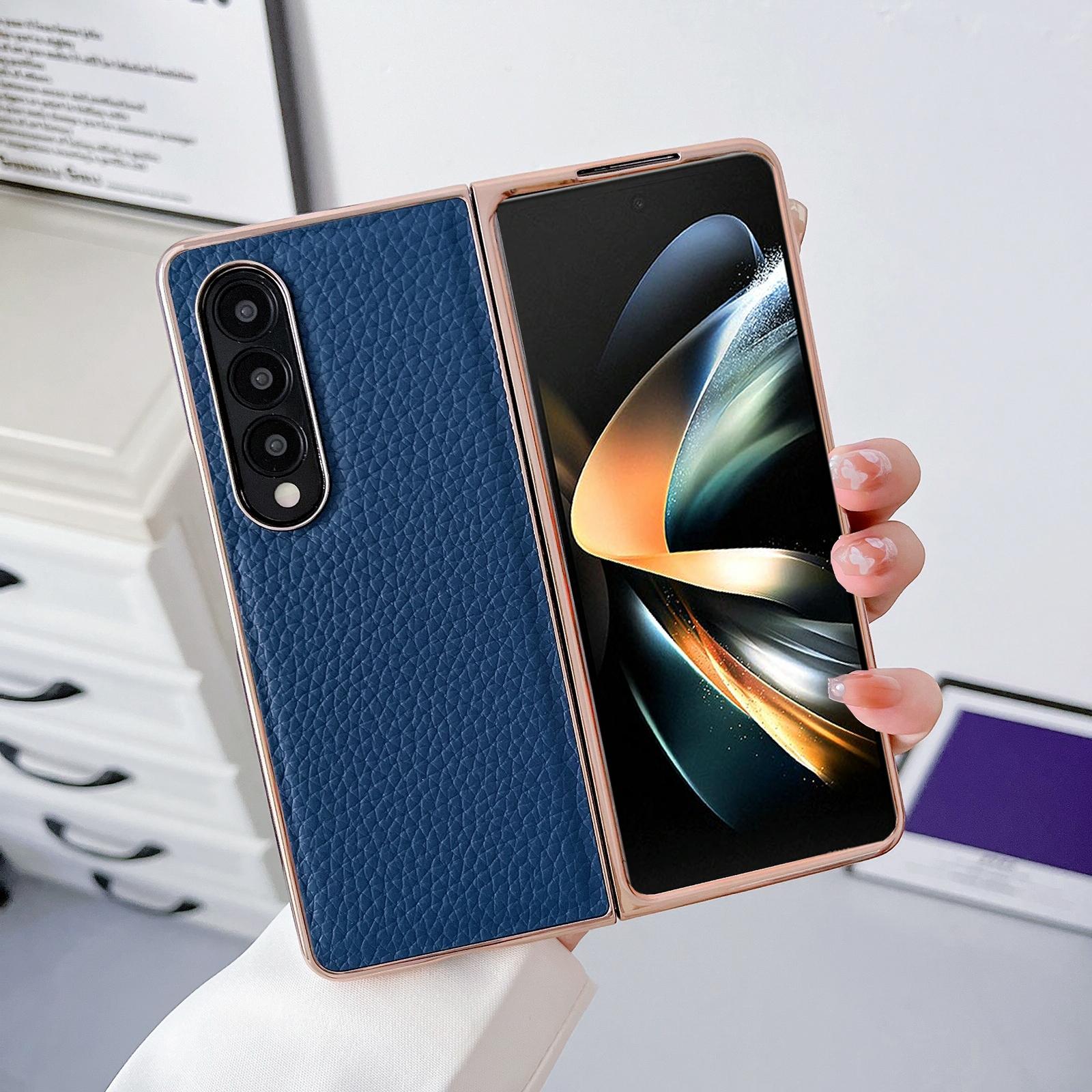 Star Series Nano Electroplating Pu Case For Samsung Galaxy Z Fold 4 - Blue