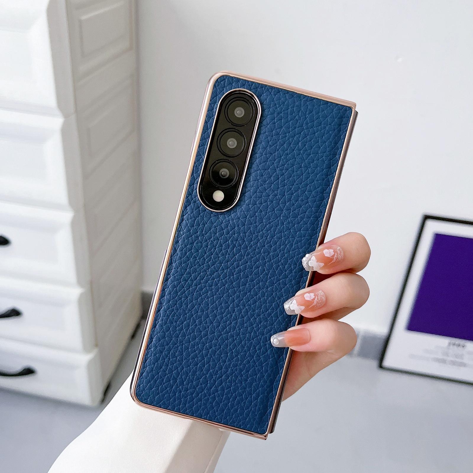 Star Series Nano Electroplating Pu Case For Samsung Galaxy Z Fold 4 - Blue