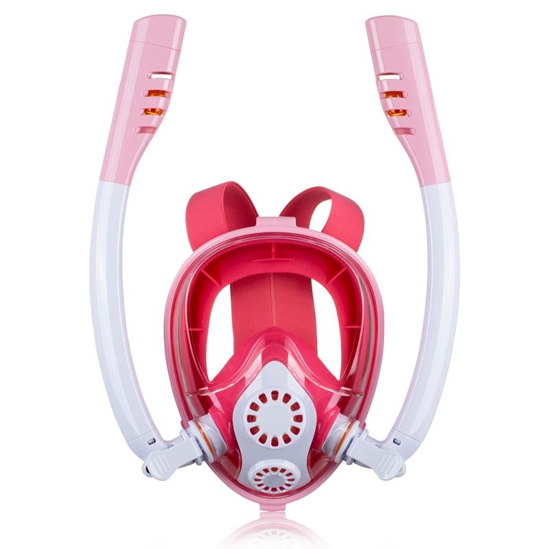 Full Dry Silicone Kids Diving Mask with Double Tubes - White Yellow