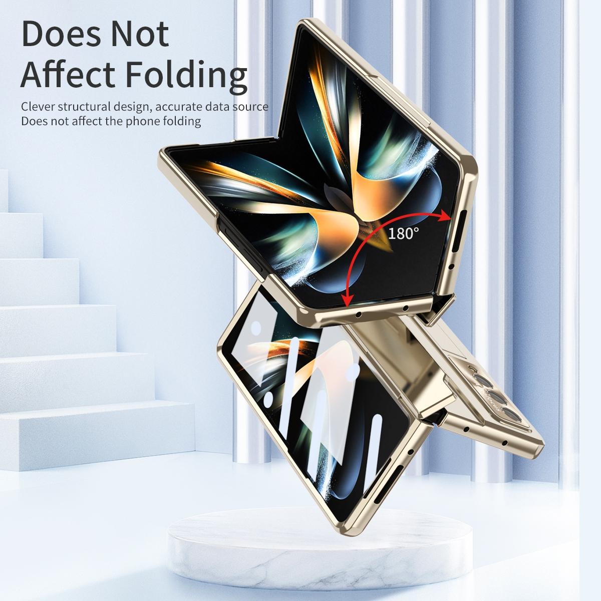 For Samsung Galaxy Z Fold4 5G Folding Case With Integrated Hinge - Champagne Gold