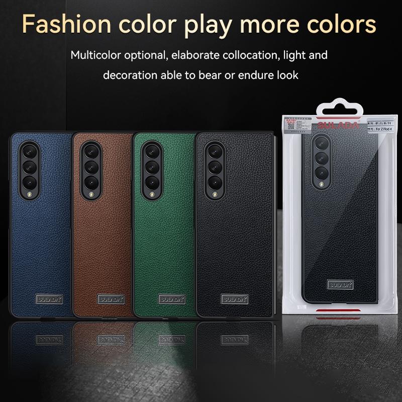 For Samsung Galaxy Z Fold4 5G Handmade Leather Shockproof Tpu Case - Brown