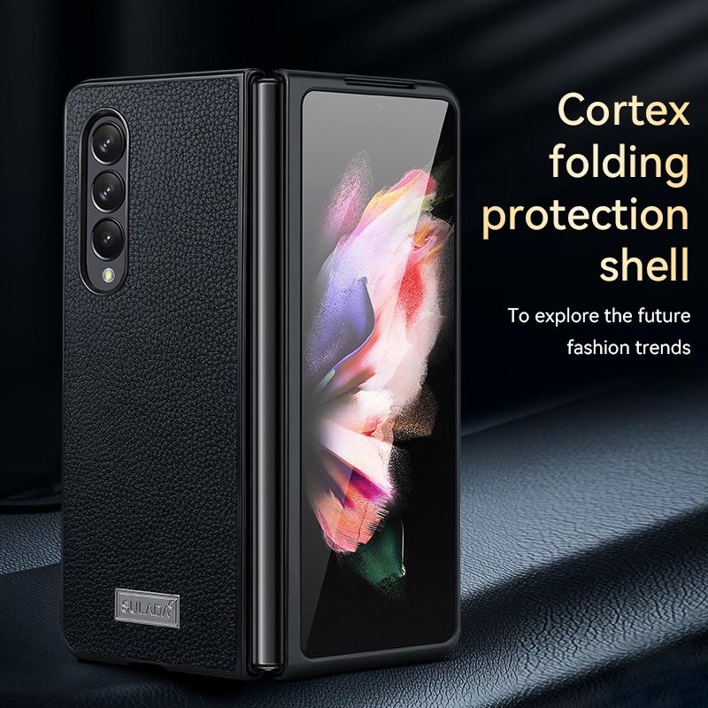 For Samsung Galaxy Z Fold4 5G Handmade Leather Shockproof Tpu Case - Brown