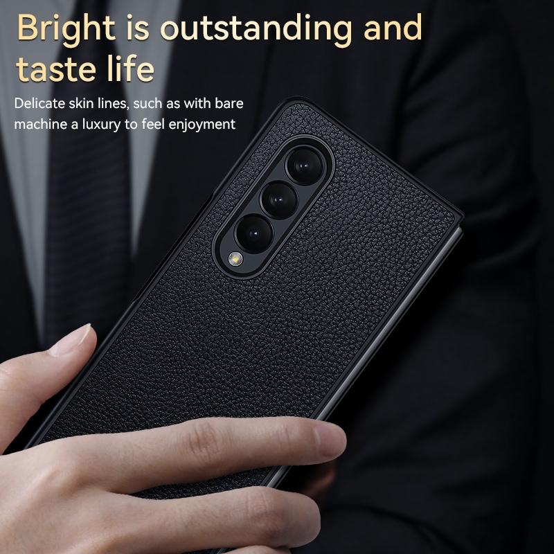 For Samsung Galaxy Z Fold4 5G Handmade Leather Shockproof Tpu Case - Brown
