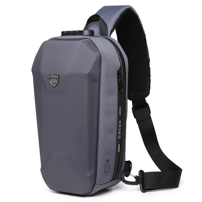 Waterproof Men Chest Bag Usb Charging Port Anti Theft Oxford Cloth Messenger Bag - Dark Grey