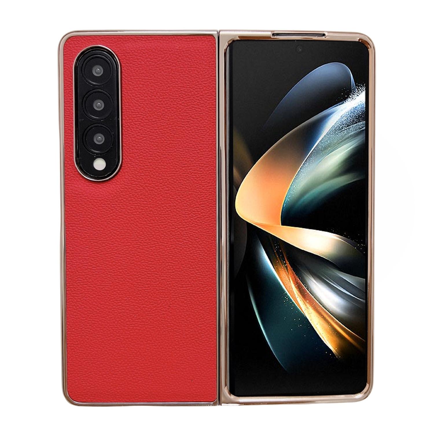 For Samsung Galaxy Z Fold4 5G Leather Phone Case - Nano Plating - Dark Green