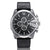 Men Leather Band Sports Watch with Large Dial - Silver Black + Black