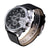 Men Leather Band Sports Watch with Large Dial - Silver Black + Black