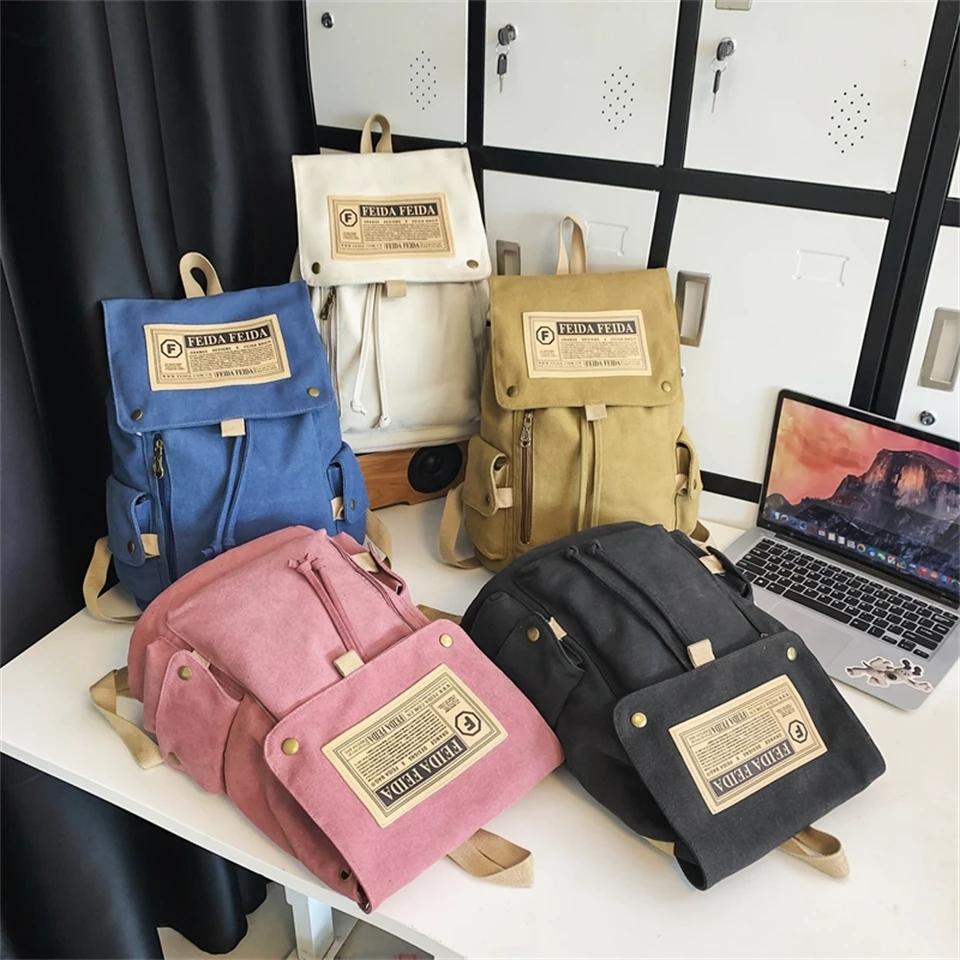 Large Capacity Canvas Backpack For Teens - Pink