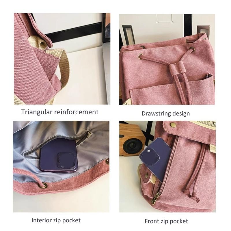 Large Capacity Canvas Backpack For Teens - Pink