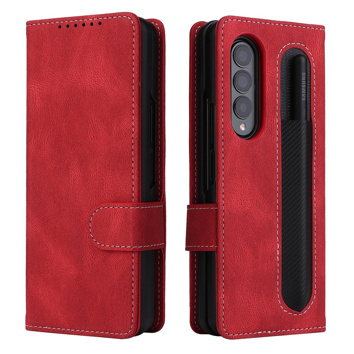 For Samsung Galaxy Z Fold4 5G Foldable Leather Case - Detachable - Red