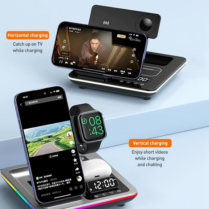 15W 5 In 1 Foldable Wireless Charger Stand - Silver