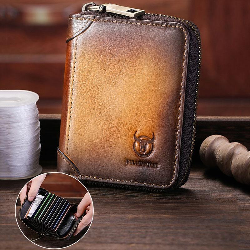 Rfid Anti Theft Cowhide Card Holder Wallet Coffee