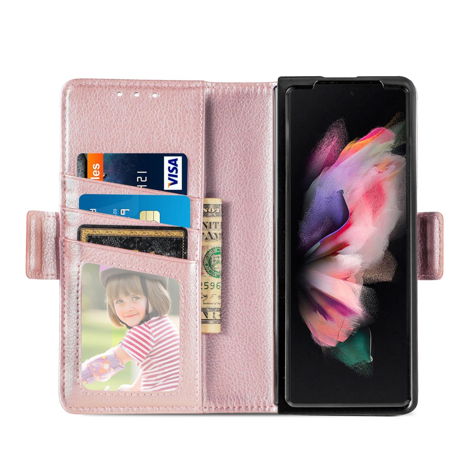 For Samsung Galaxy Z Fold4 5G Litchi Pattern Case With Pen And Card Slots - 4 - Rose Gold