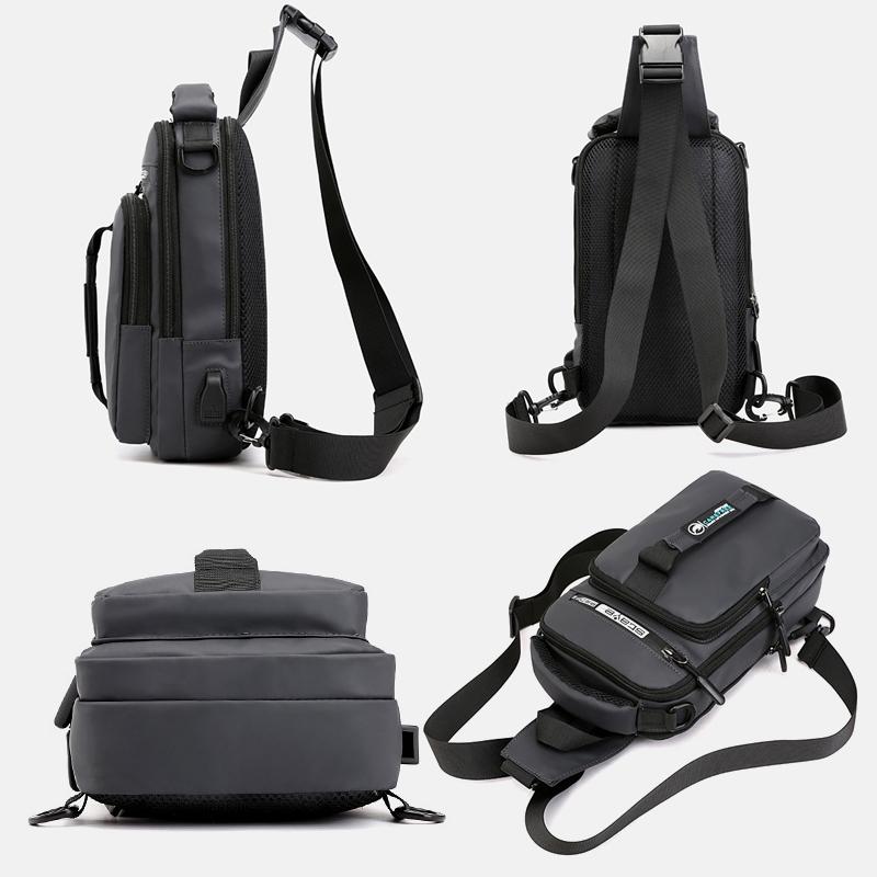 Men Multifunctional Chest Bag Usb Charging Port Single / Double Shoulder - Black