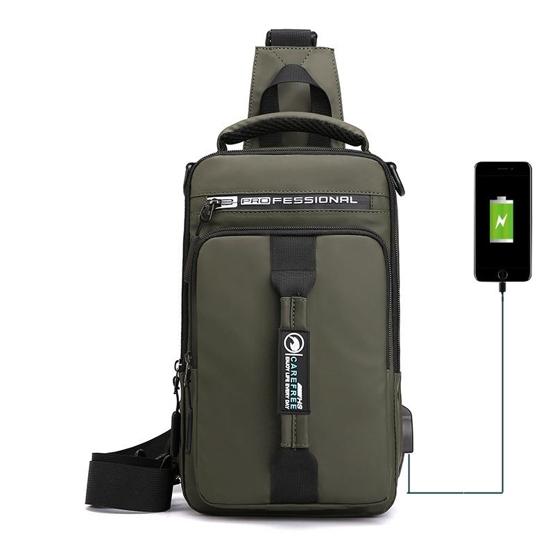 Men Multifunctional Chest Bag Usb Charging Port Single / Double Shoulder - Black