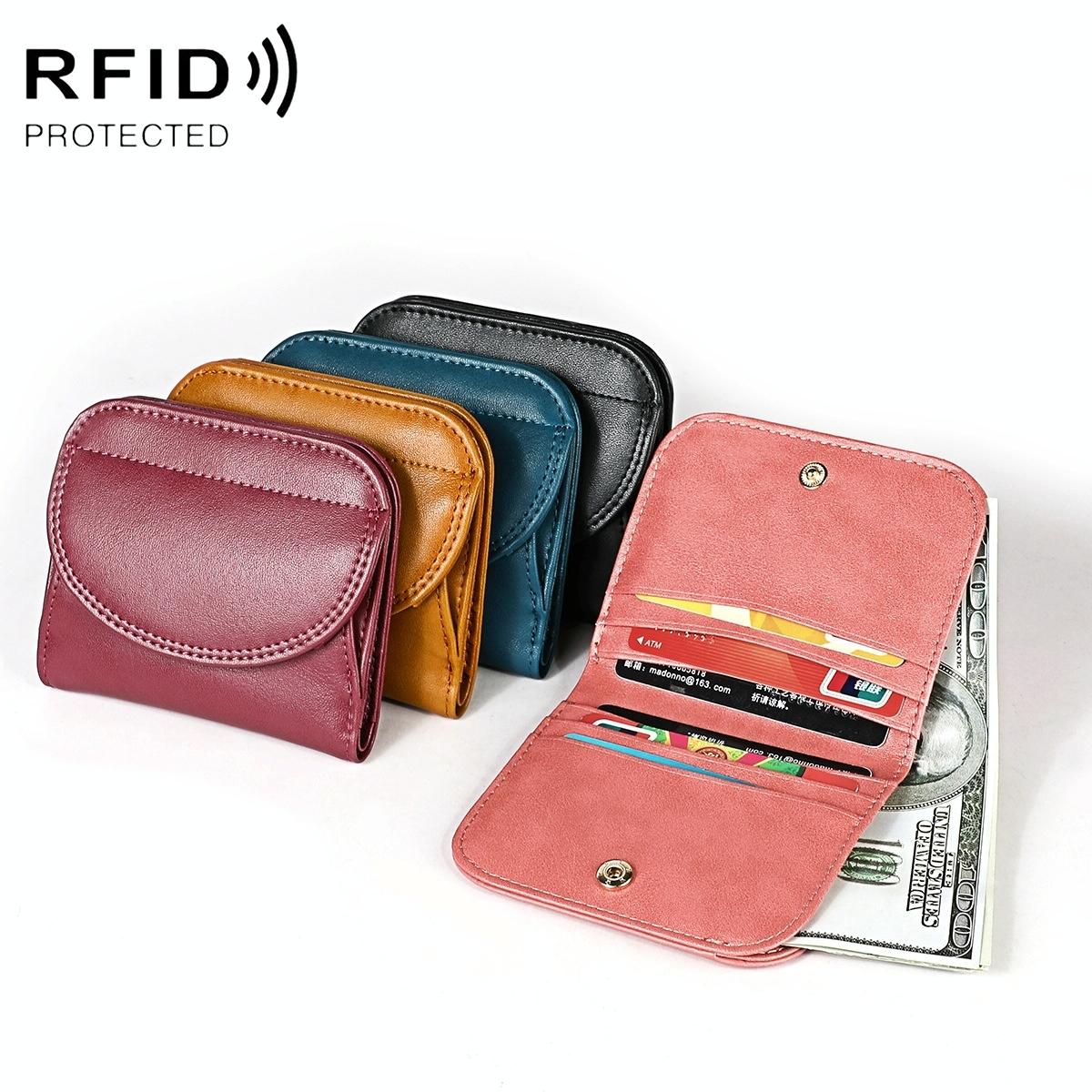 Women Leather Rfid Blocking Coin Purse - Compact Design - Black