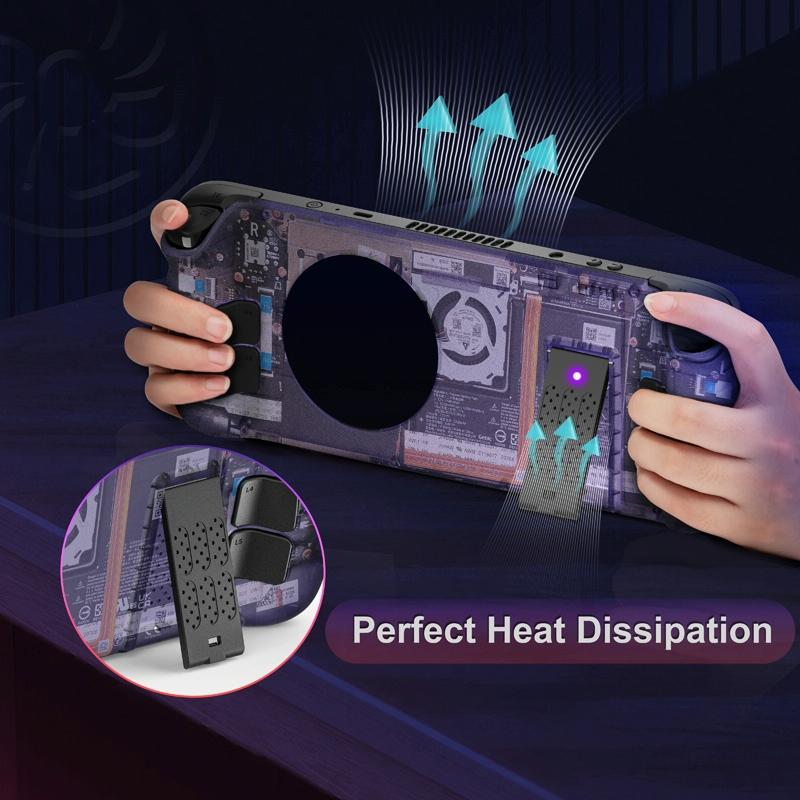 Steam Deck Gaming Console Case With Transparent Thermal Back And Bracket - Cyan