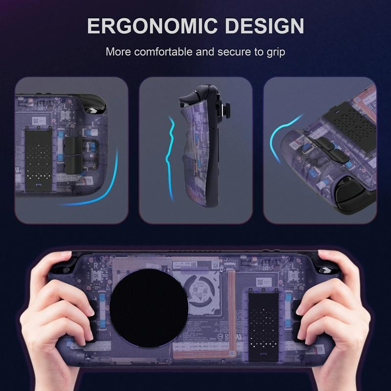 Steam Deck Gaming Console Case With Transparent Thermal Back And Bracket - Cyan