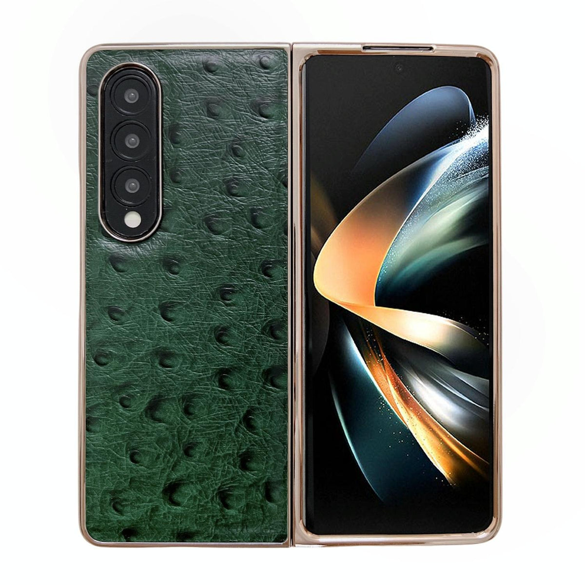 For Samsung Galaxy Z Fold4 5G Ostrich Leather Phone Case - Black