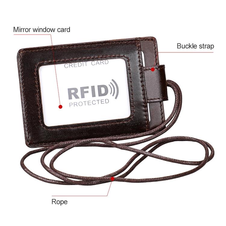 Leather Rfid Card Holder Lanyard - Compact & Secure - Coffee
