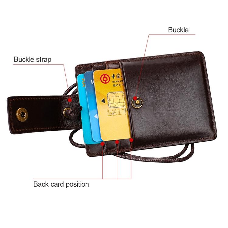 Leather Rfid Card Holder Lanyard - Compact & Secure - Coffee