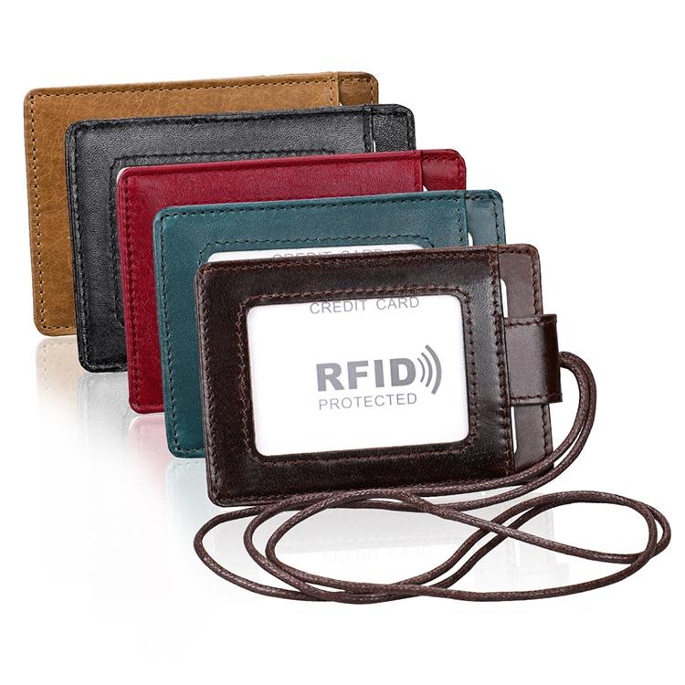 Leather Rfid Card Holder Lanyard - Compact & Secure - Coffee