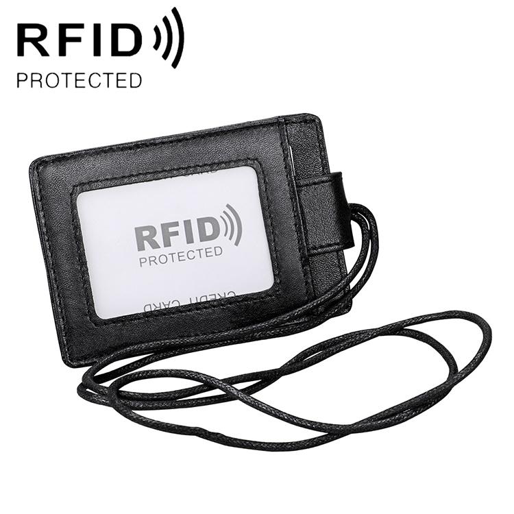 Leather Rfid Card Holder Lanyard - Compact & Secure - Coffee