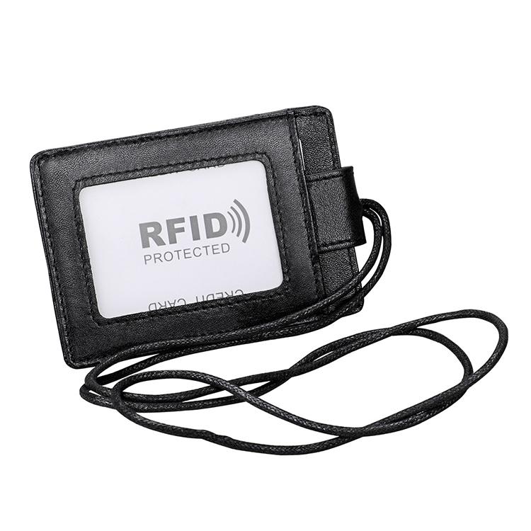 Leather Rfid Card Holder Lanyard - Compact & Secure - Coffee