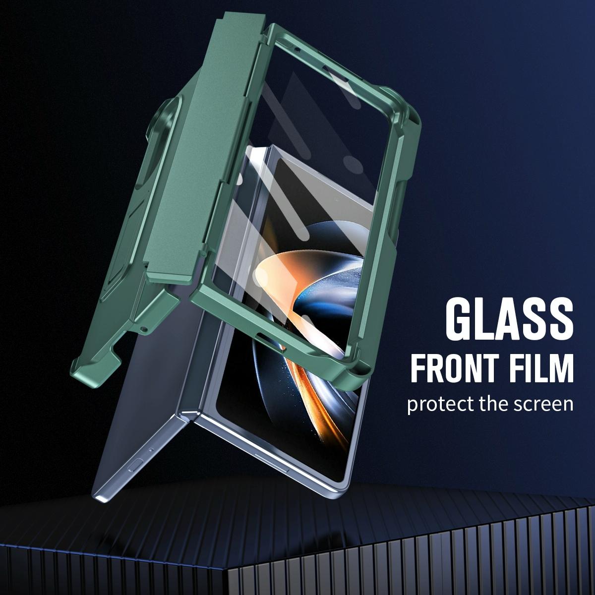 For Samsung Galaxy Z Fold4 5G Shockproof Diamond Case With Hinge And Pen - Black