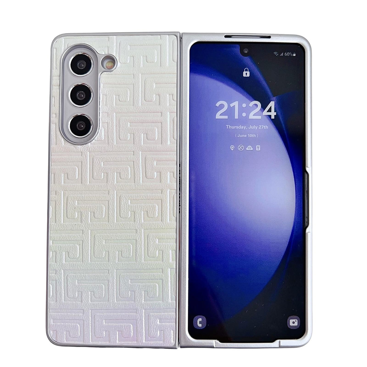 For Samsung Galaxy Z Fold4 5G Geometric Gradient Leather Phone Case - Pearlescent Finish - Silver