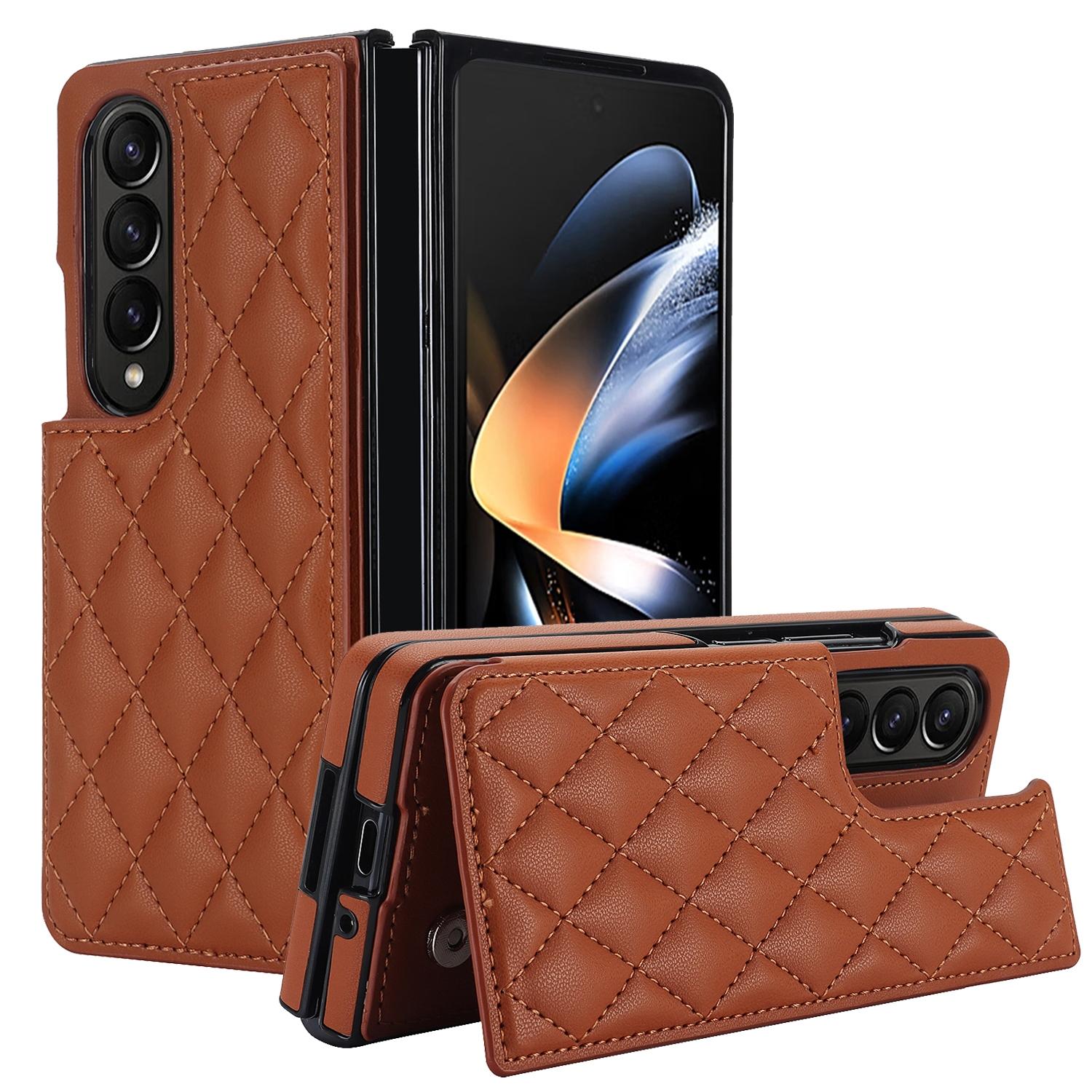 For Samsung Galaxy Z Fold4 5G Foldable Full Coverage Double Buckle Pu Phone Case - Rose Gold