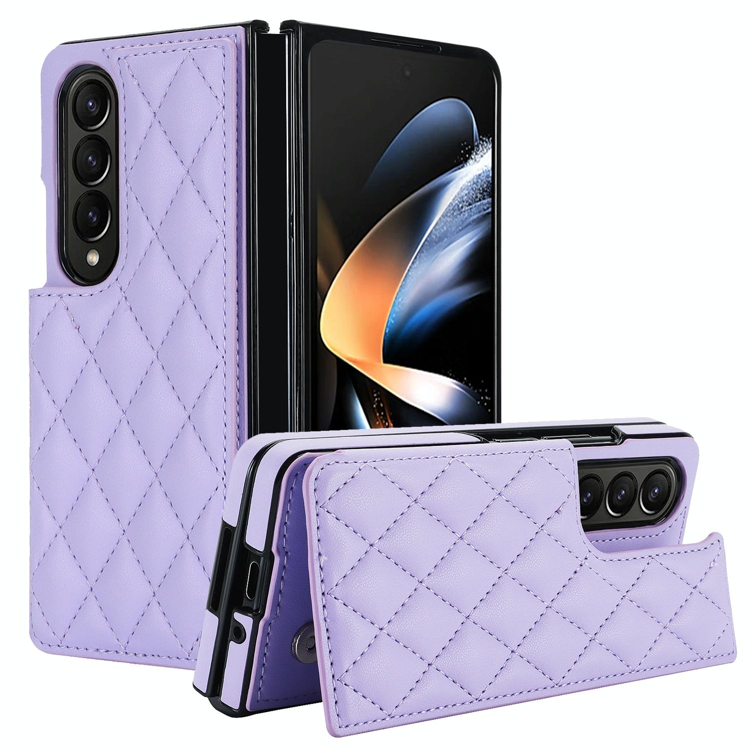 For Samsung Galaxy Z Fold4 5G Foldable Full Coverage Double Buckle Pu Phone Case - Rose Gold