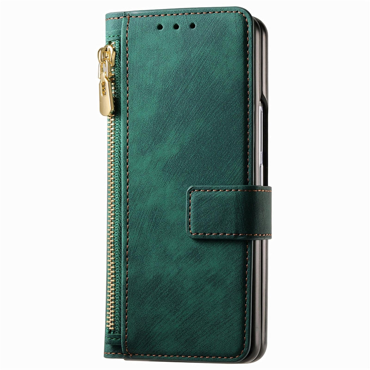 For Samsung Galaxy Z Fold4 5G Vintage Magnetic Wallet Case - Zipper Closure - Green