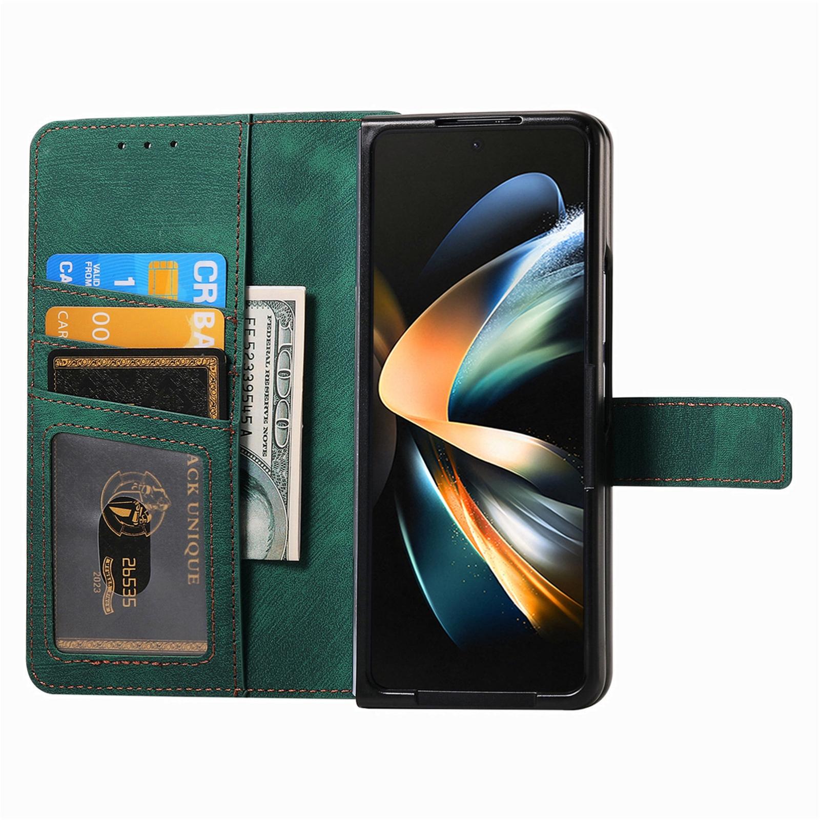 For Samsung Galaxy Z Fold4 5G Vintage Magnetic Wallet Case - Zipper Closure - Green