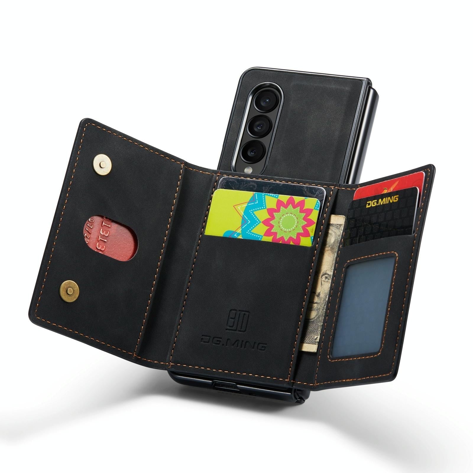 For Samsung Galaxy Z Fold4 5G Multi-Card Phone Case - Fits Dg.Ming M2 Series - Coffee