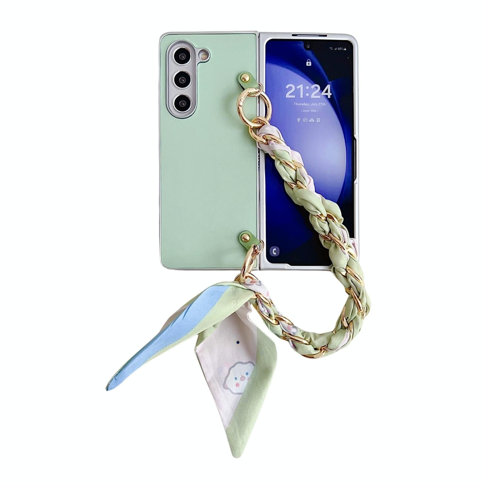 For Samsung Galaxy Z Fold4 5G Leather Phone Case With Metallic Paint And Scarf Bracelet - Purple