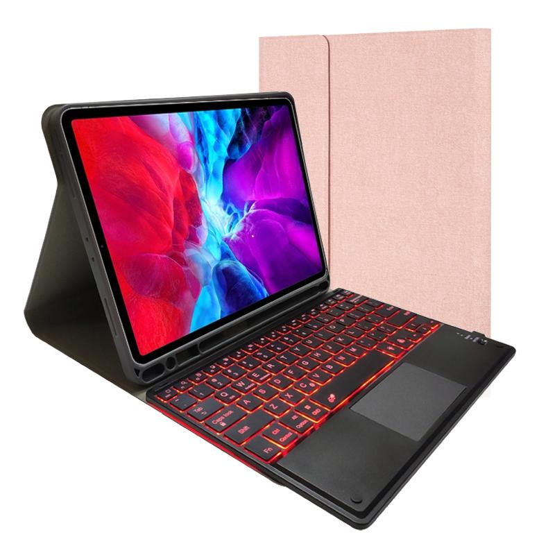 Bluetooth Keyboard Tablet Case For Ipad Pro 11 - Detachable Touch Leather Holder Pen Slot - Rose Gold