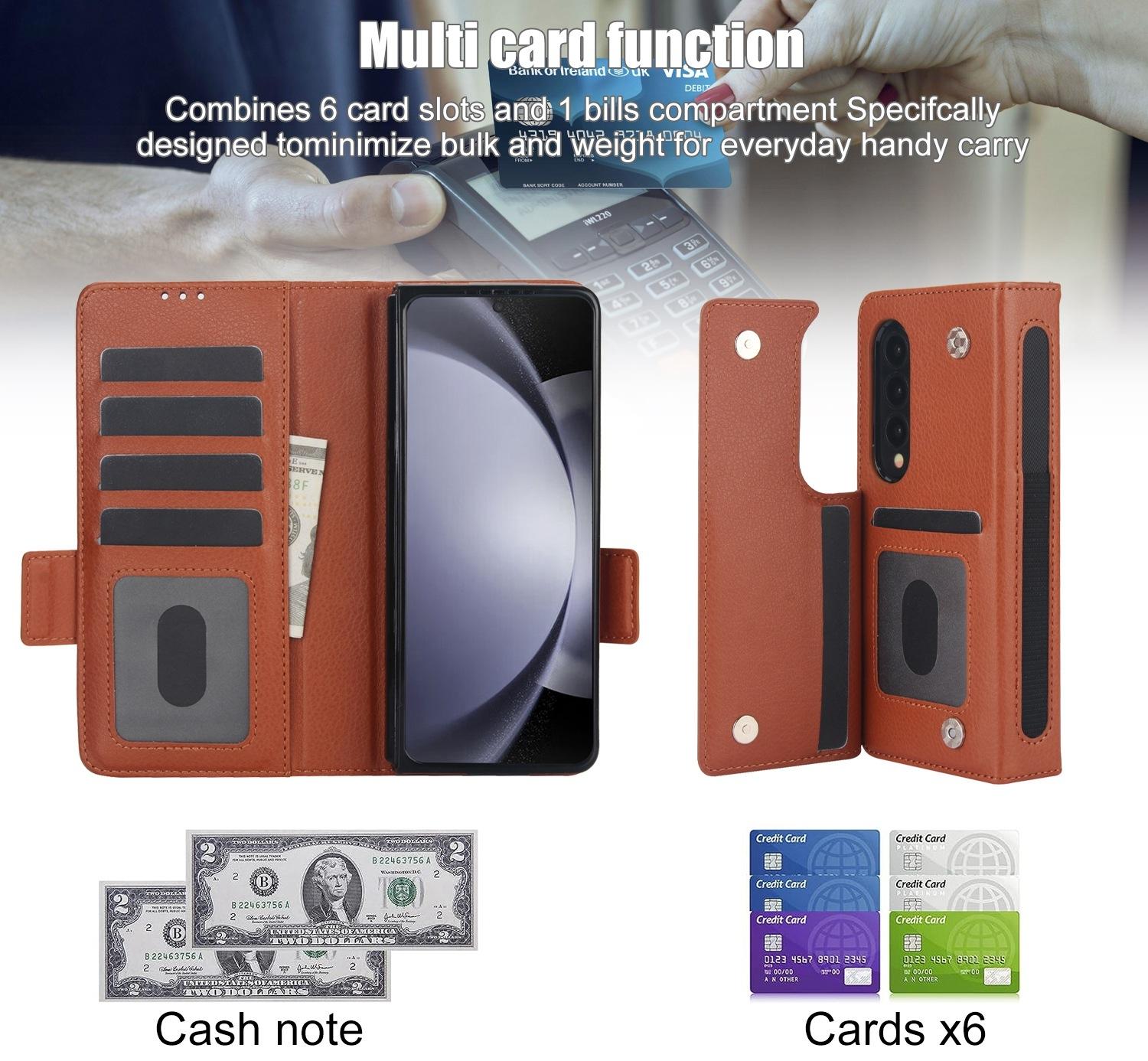 For Samsung Galaxy Z Fold4 5G Leather Phone Case With Pen Slot - Rose Gold