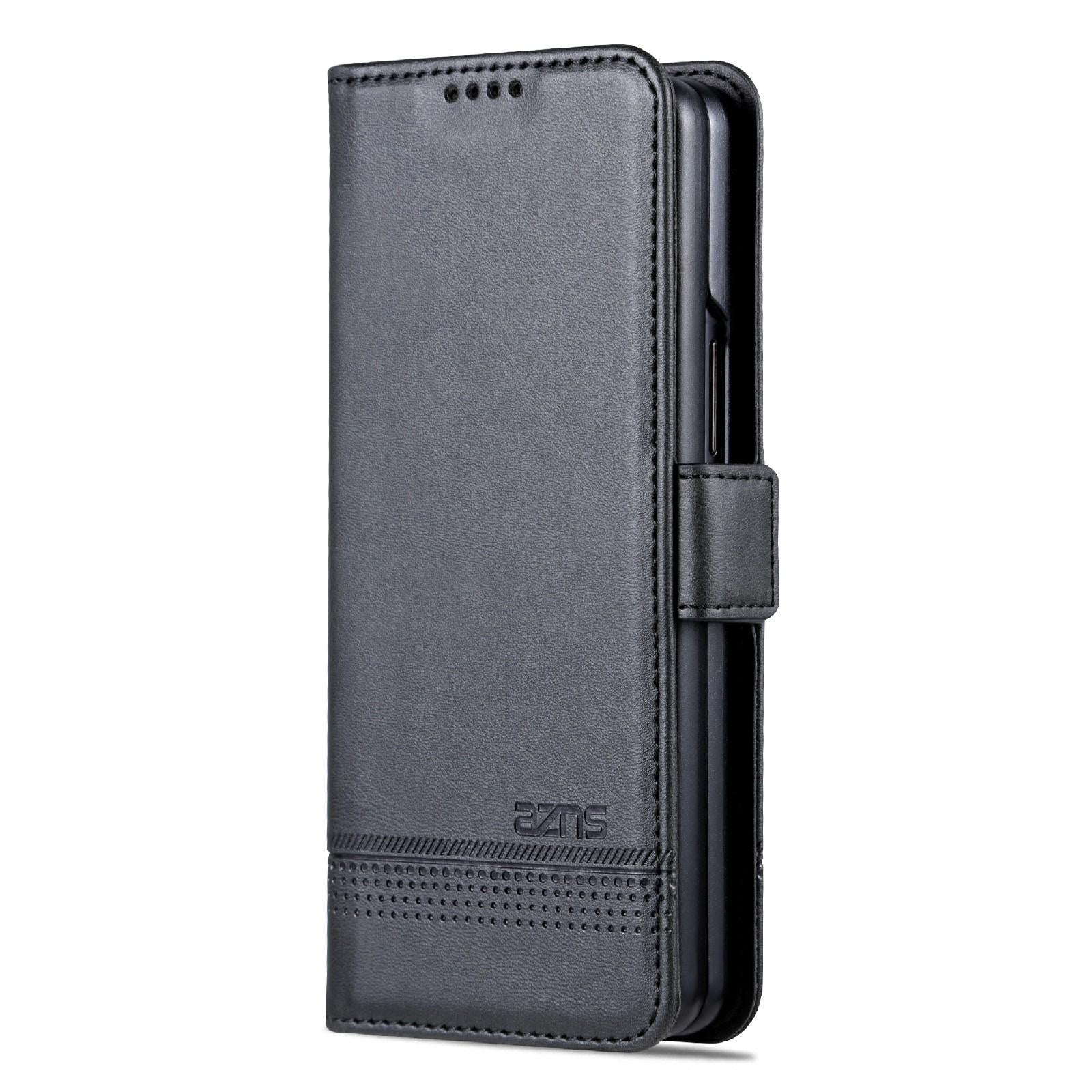 For Samsung Galaxy Z Fold4 5G Leather Magnetic Phone Case - Calf Texture - Dark Brown