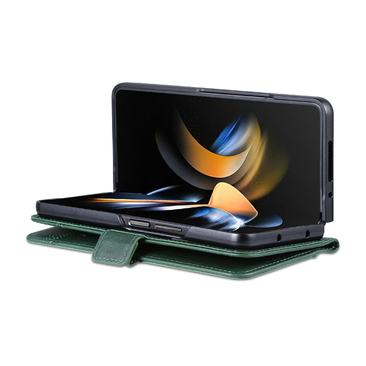 For Samsung Galaxy Z Fold4 5G Leather Magnetic Phone Case - Calf Texture - Dark Brown