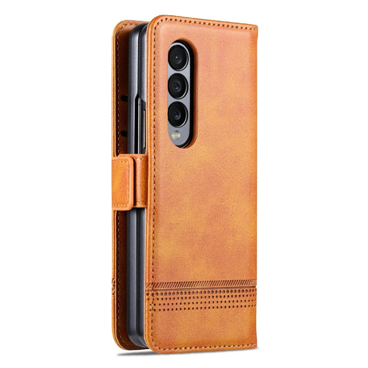 For Samsung Galaxy Z Fold4 5G Leather Magnetic Phone Case - Calf Texture - Dark Brown