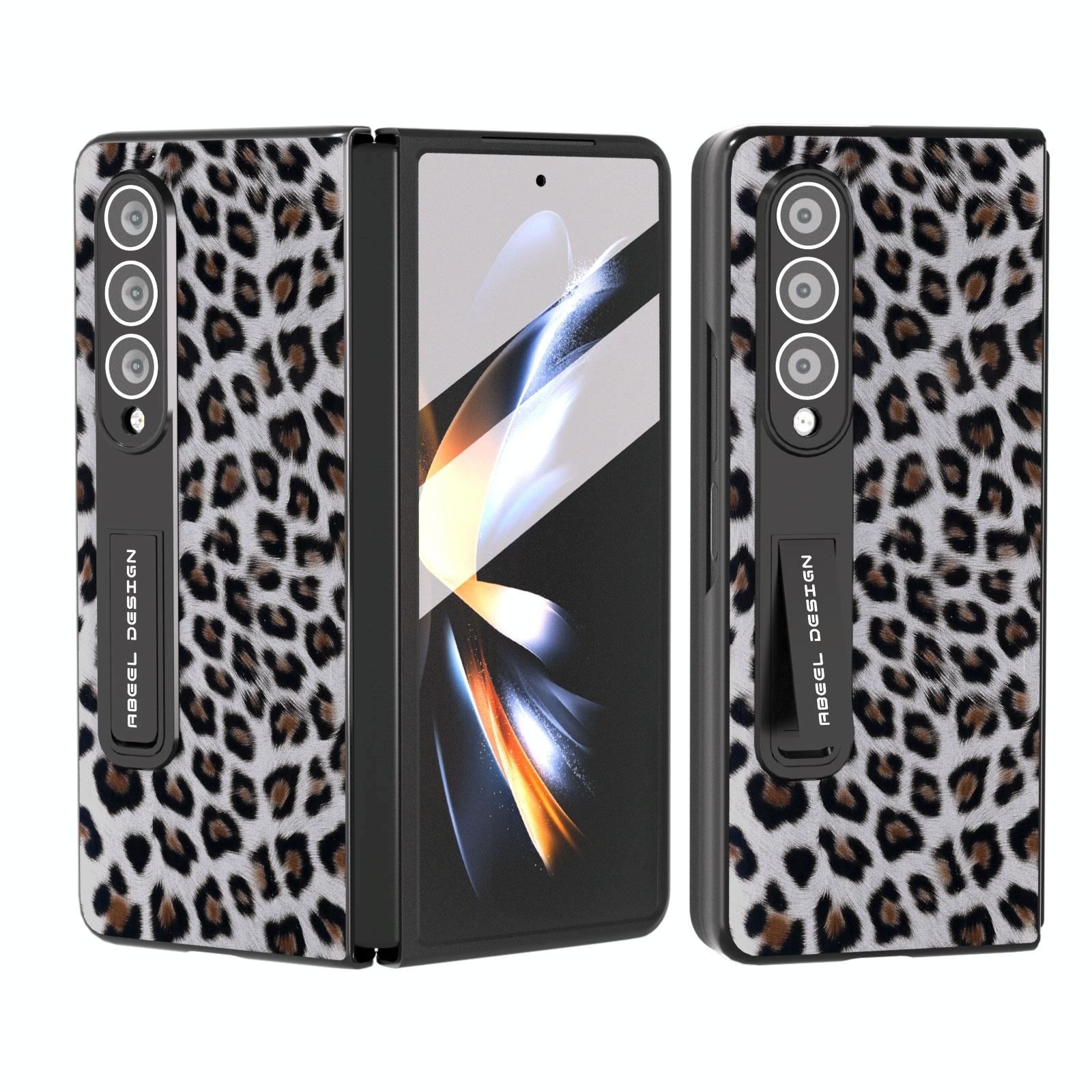 For Samsung Galaxy Z Fold4 5G Leopard Print Phone Case With Holder - Silver