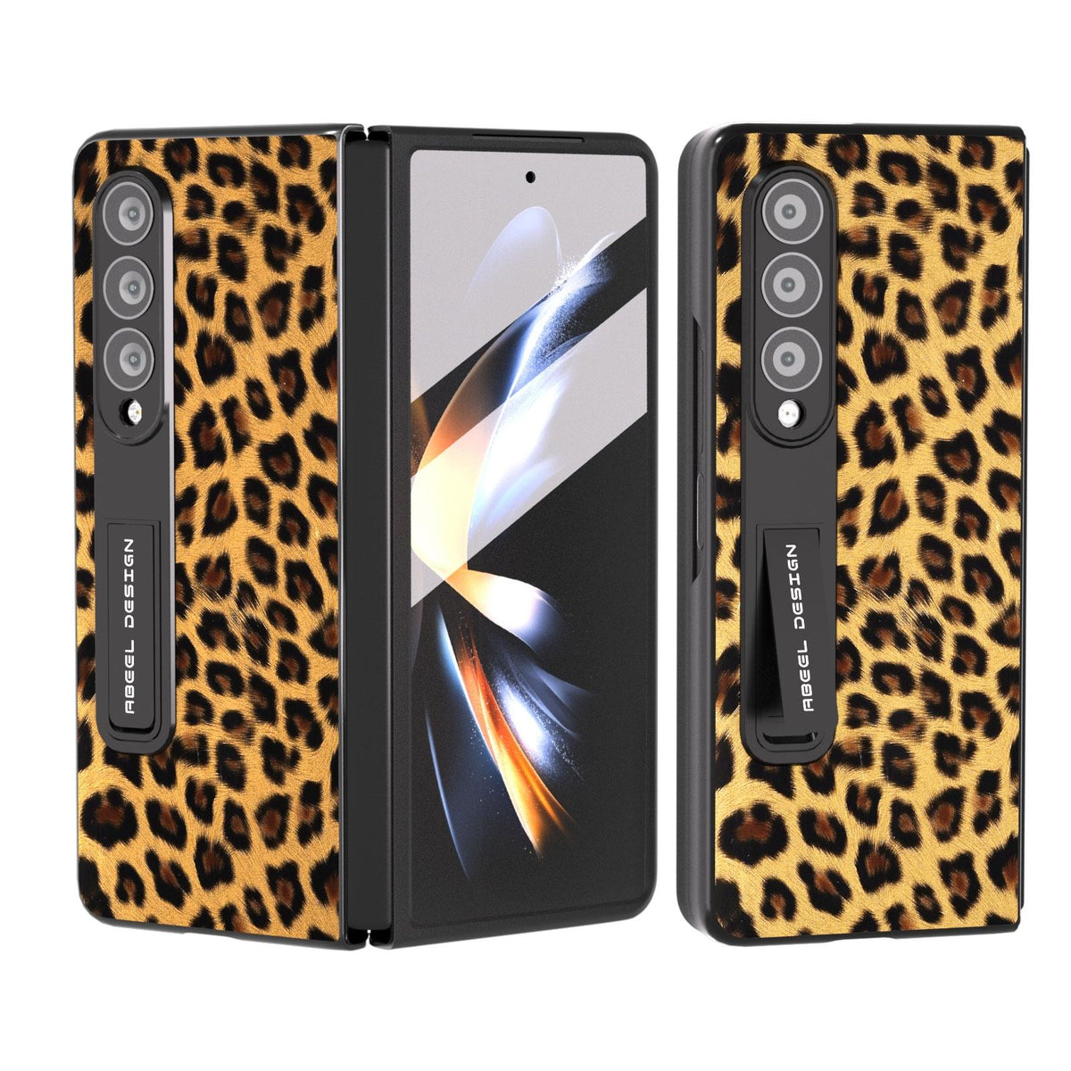 For Samsung Galaxy Z Fold4 5G Leopard Print Phone Case With Holder - Silver