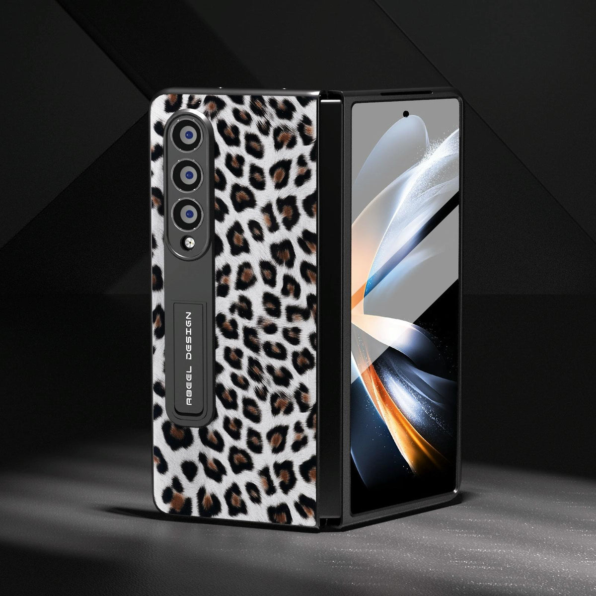 For Samsung Galaxy Z Fold4 5G Leopard Print Phone Case With Holder - Silver