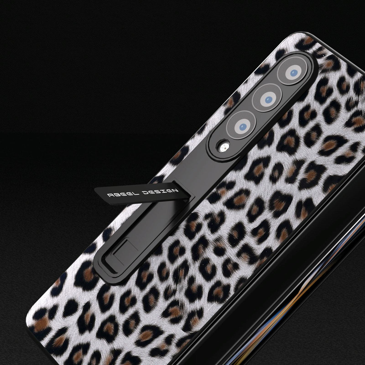 For Samsung Galaxy Z Fold4 5G Leopard Print Phone Case With Holder - Silver