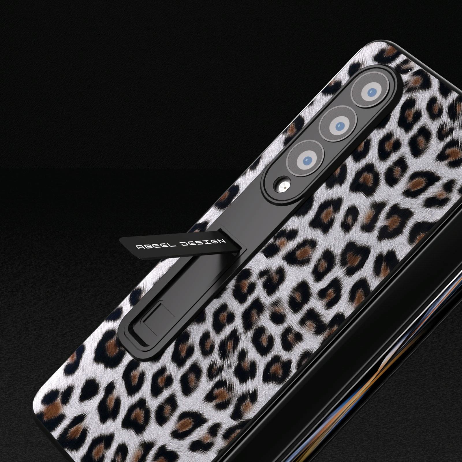 For Samsung Galaxy Z Fold4 5G Leopard Print Phone Case With Holder - Silver