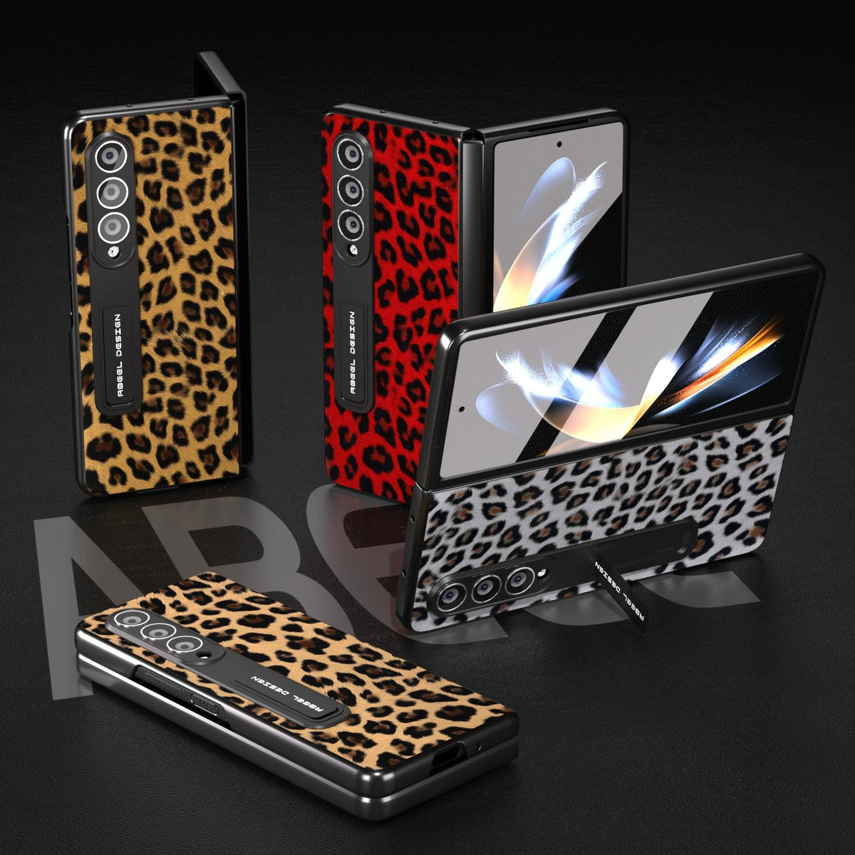 For Samsung Galaxy Z Fold4 5G Leopard Print Phone Case With Holder - Silver