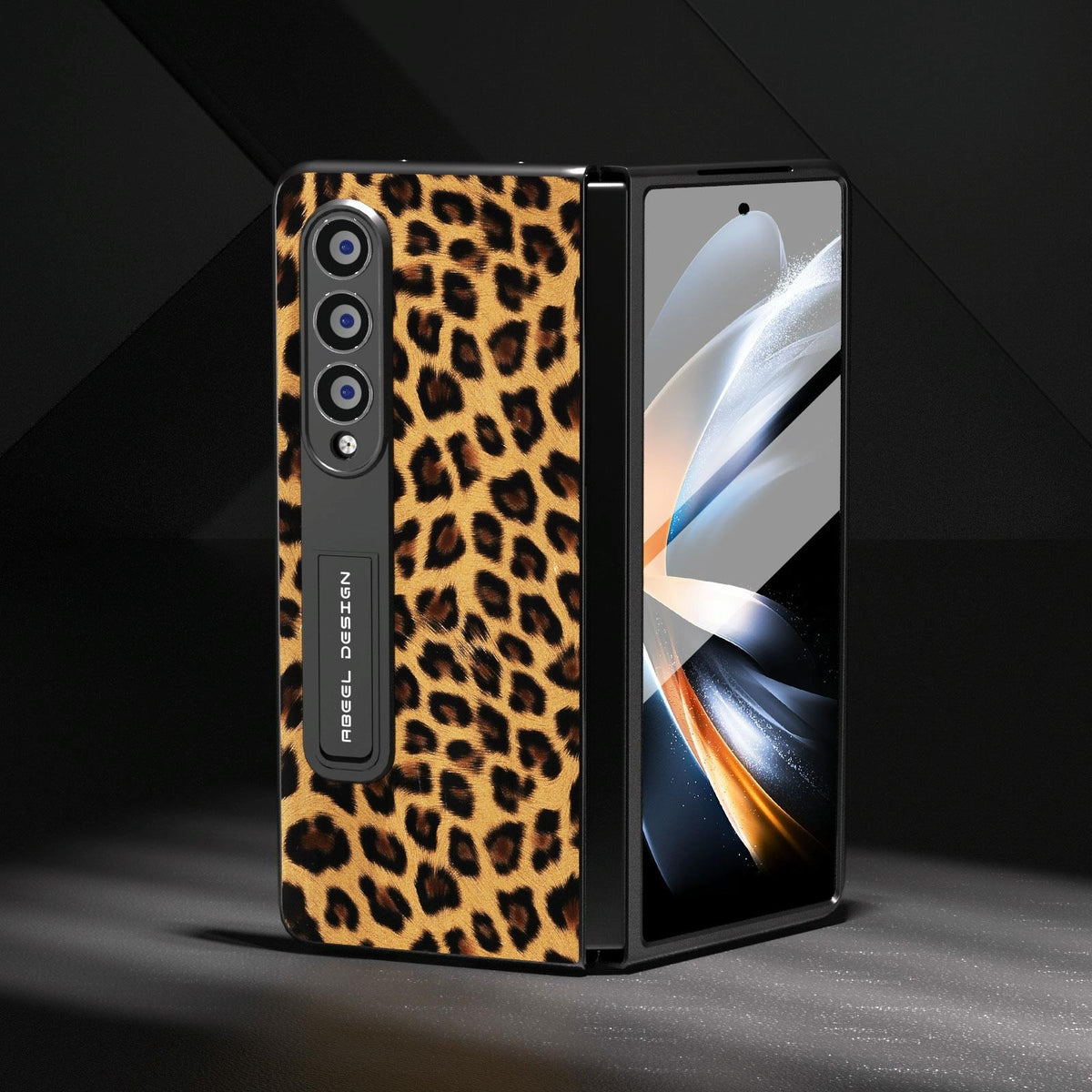 For Samsung Galaxy Z Fold4 5G Leopard Print Phone Case With Holder - Silver