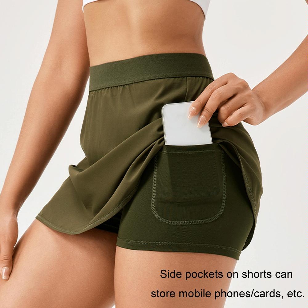 Quick Drying Women Yoga Skirt Pants Breathable & Fake Two Piece Size L - Green - M